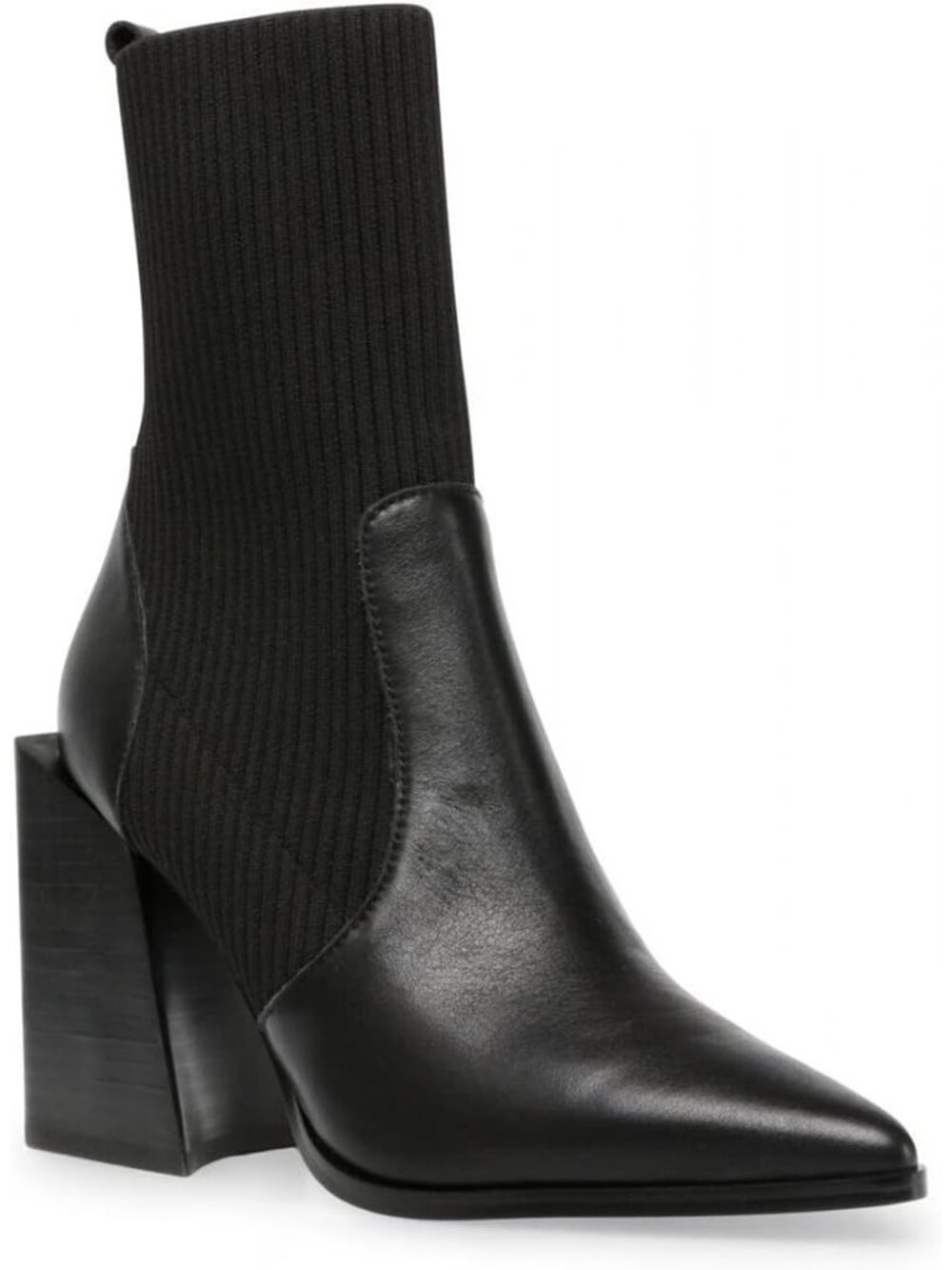 Women's Black Chunky Stacked Heel Ankle Sock Boots Pointed Toe Booties Slip On
